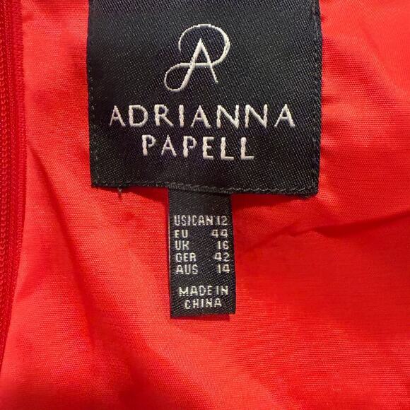 Adrianna Papell Strawberry Red Textured Sheath Midi Dress 12 Square Neck Wedding - Picture 6 of 8